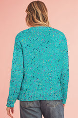 Aruba Blue Confetti Knit Button Cardigan