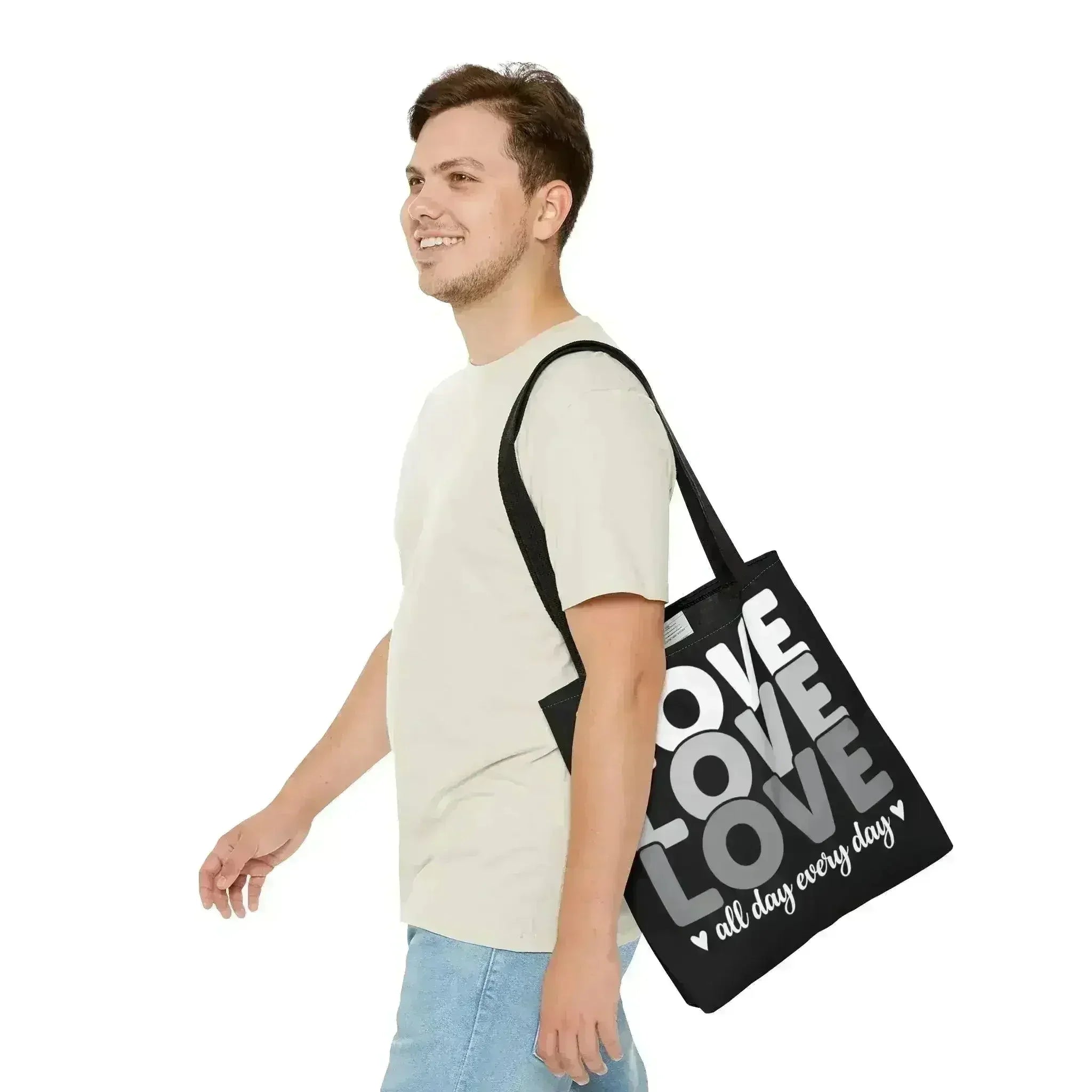 Large Tote Bag Love All Day Every Day White Grey Print - Femstylo