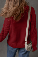 Red Dahlia Solid Color Front Seam Drop Shoulder Loose Sweater