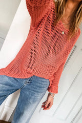 Smoke Gray Crochet Hollow-out Knit Sweater