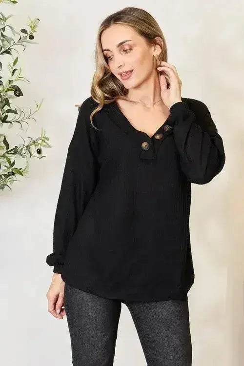 Buttoned Long Sleeve Blouse - Classic Modern Top | Femstylo - Femstylo