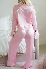 Collared Neck Long Sleeve Top and Pants Lounge Set - Femstylo
