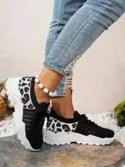 Cutout Leopard Lace Up Mesh Athletic - Femstylo