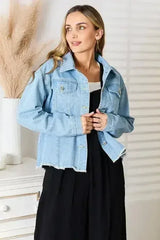Raw Hem Denim Jacket - Dropped Shoulder Design | Femstylo - Femstylo