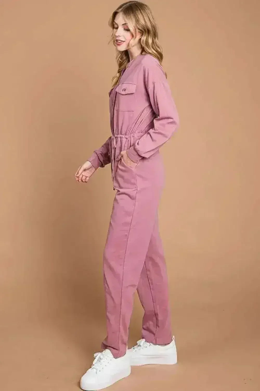 Culture Code Full Size Button Up Drawstring Waist Straight Jumpsuit - Femstylo