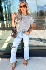 Light Grey Bowknot Applique Cap Sleeve Sweater