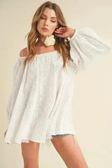 Aemi + Co Off-Shoulder Balloon Sleeve Blouse - Femstylo