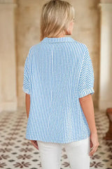 Sachet Pink Striped Dolman Sleeve Color Neckline Blouse | Femstylo - Femstylo