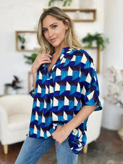 Geometric Notched Sleeve Blouse - Versatile Top | Femstylo - Femstylo