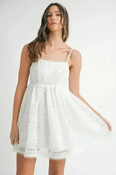 MABLE Eyelet Lace Babydoll Mini Cami Dress - Femstylo