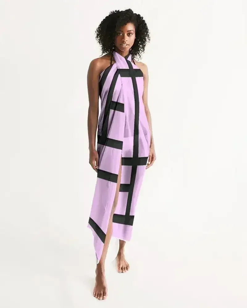 Sheer Sarong Swimsuit Cover Up Wrap / Geometric Lavender and Black - Femstylo