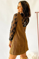 Black Corduroy Exposed Seam Sleeveless Mini Dress