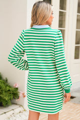 Green Pop of Color V Neck Striped Long Sleeve Mini Dress