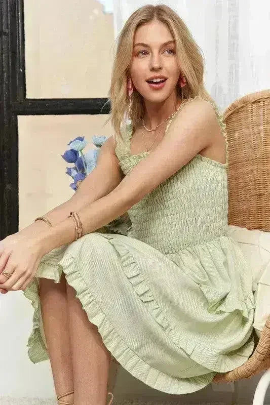 Smocked Ruffled Wide Strap Mini Dress – Sweet & Stylish - Femstylo