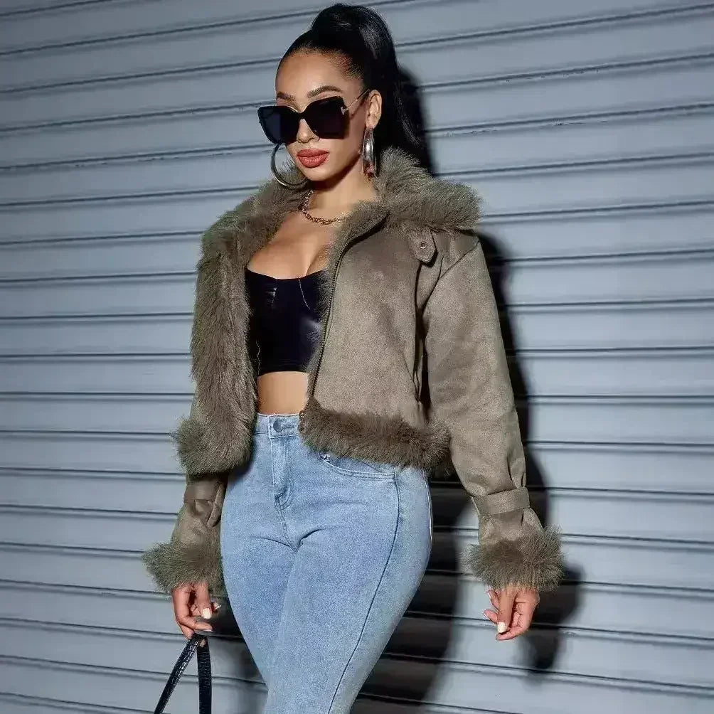 Women's Suede Short Coat – Faux Leather Fall & Winter Streetwear - Femstylo