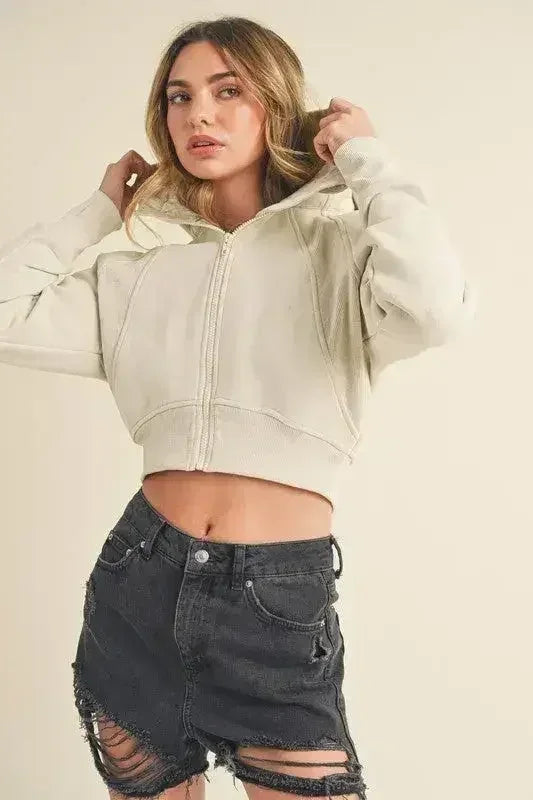 Aemi + Co Zip Up Raglan Sleeve Cropped Hoodie - Femstylo