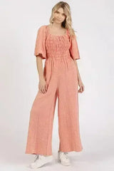 Mittoshop Mineral Wash Wide Leg Jumpsuit with Ruched Design - Femstylo