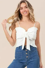 BiBi Ruffled Smocked Ribbon Detail Cami - Femstylo