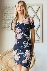 Ruched Floral Mini Dress – Vibrant Plus-Size Summer Style - Femstylo