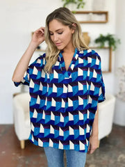 Geometric Notched Sleeve Blouse - Versatile Top | Femstylo - Femstylo
