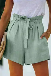 Tie Waist Casual Shorts with Pockets - Femstylo