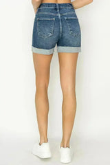RISEN High Rise Cuffed Denim Shorts - Femstylo