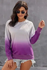 Chic Purple Ombre Crewneck Long Sleeve Sweatshirt - Femstylo