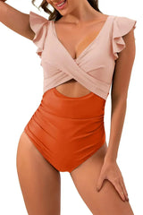 Black Color Block Cut Out Criss Cross One Piece Swimsuit