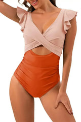 Black Color Block Cut Out Criss Cross One Piece Swimsuit - Femstylo