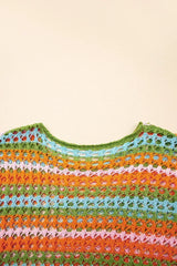 Purple Striped Hollow Knit Summer Beach Cover Up - Femstylo