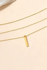 Gold Bar Pendant Layered Adjustable Chain Necklace - Femstylo