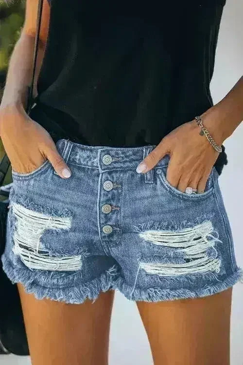 Gypsy Mid-rise Distressed Denim Shorts - Femstylo