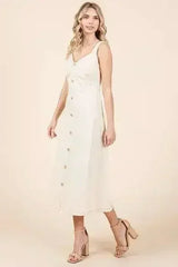 Mittoshop Stretch Twill Decor Button Sleeveless Midi Dress - Femstylo