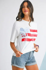 White Flag Bow Graphic Crewneck Tee - Femstylo