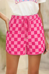 Black Checkered Drawstring Elastic Waist Casual Shorts - Femstylo