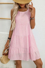 Light Blue Gingham High Waist Sleeveless Mini Dress - Femstylo