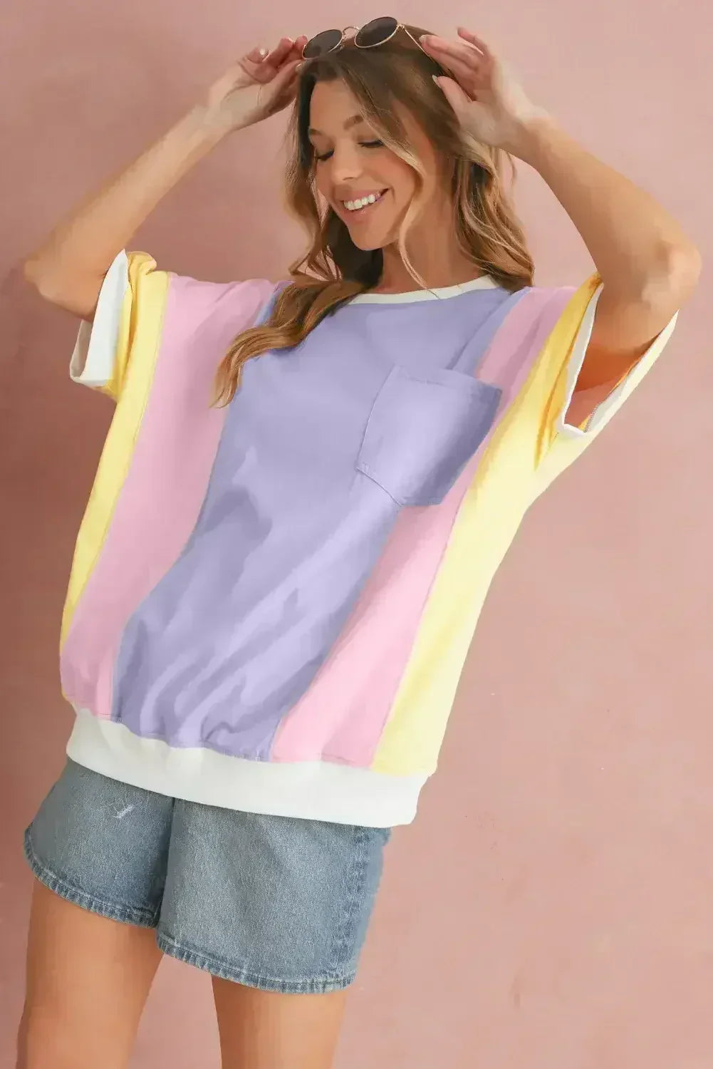 Purple Colorblock Patchwork Oversized T Shirt - Femstylo