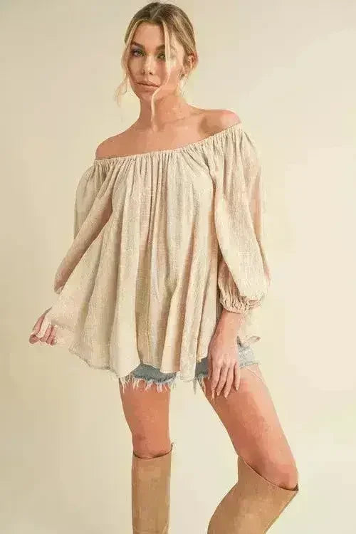 Aemi + Co Off-Shoulder Balloon Sleeve Blouse - Femstylo
