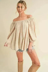 Aemi + Co Off-Shoulder Balloon Sleeve Blouse - Femstylo