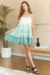 ADORA Swiss Dot Ruffled Tiered Mini Dress - Femstylo