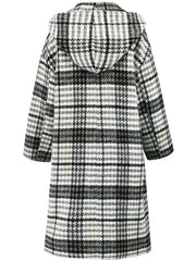 Plaid Double-Breasted Long Sleeve Longline Coat - Femstylo
