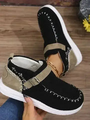Contrast Round Toe Buckle Sneakers - Femstylo