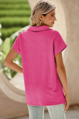 White Textured V Neck Collared Split Hem T Shirt - Femstylo