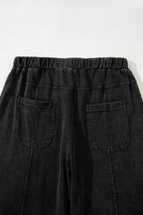 Black Mineral Wash Exposed Seam Wide Leg Cargo Pants