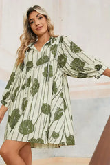 Guacamole Green Abstract Print Striped V-Neck Mini Dress - Femstylo