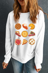 White Yummy Pie Graphic Heat Transfer Printing Thanksgiving Sweatshirt