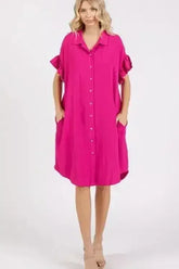 Mittoshop Button Down Flounce Sleeve Dress with Pockets - Femstylo