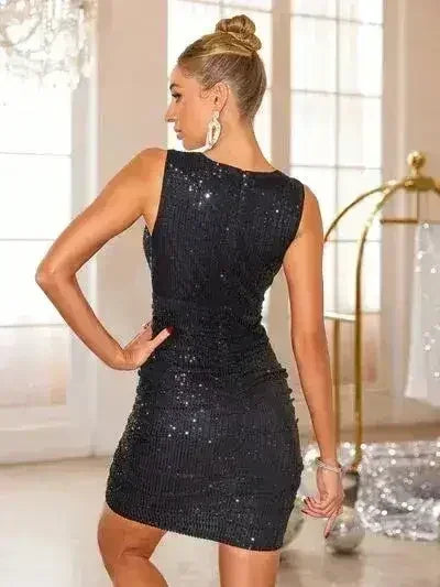Sequin Surplice Sleeveless Mini Dress - Femstylo