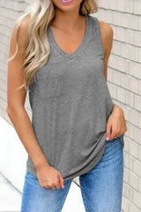 V Neck Racerback Tank Top with Pocket - Femstylo