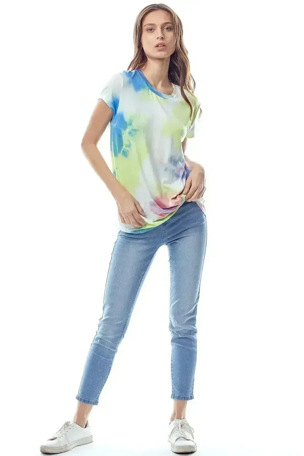 Tie-Dye Twist Front Short Sleeve Top - Femstylo